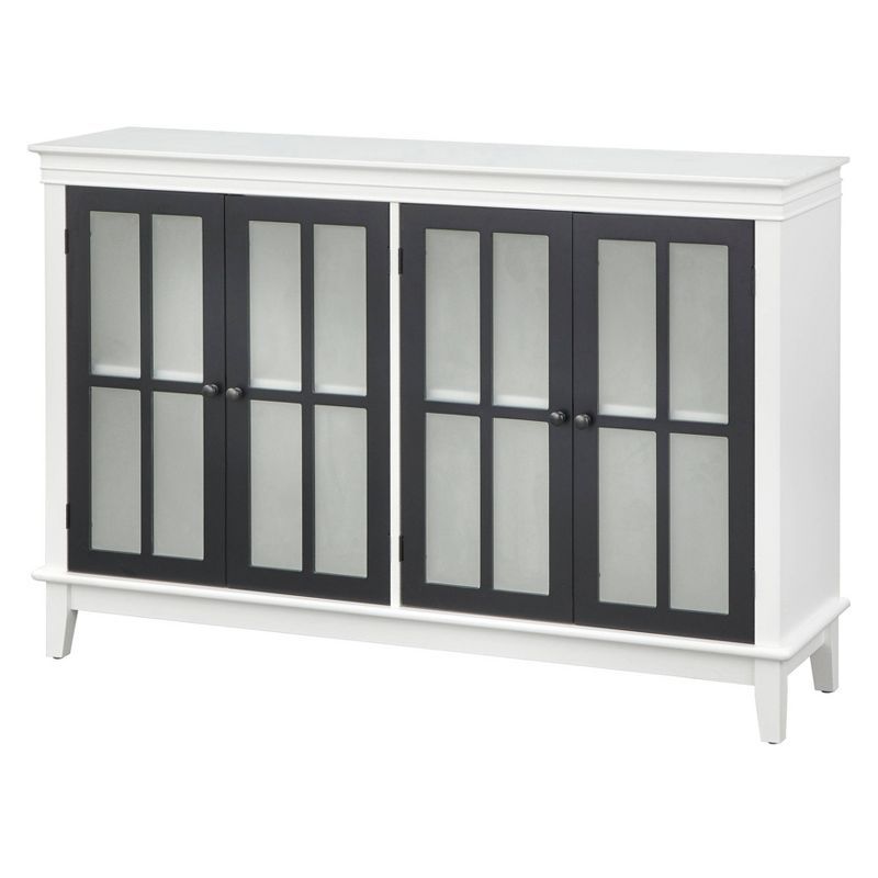 Hampshire Modern Farmhouse 58" White & Black Buffet with Glass Doors