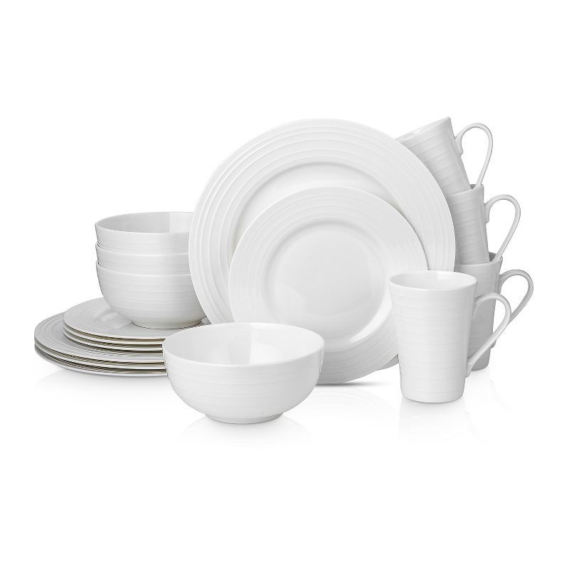 White Porcelain Swirl Design 16-Piece Dinnerware Set