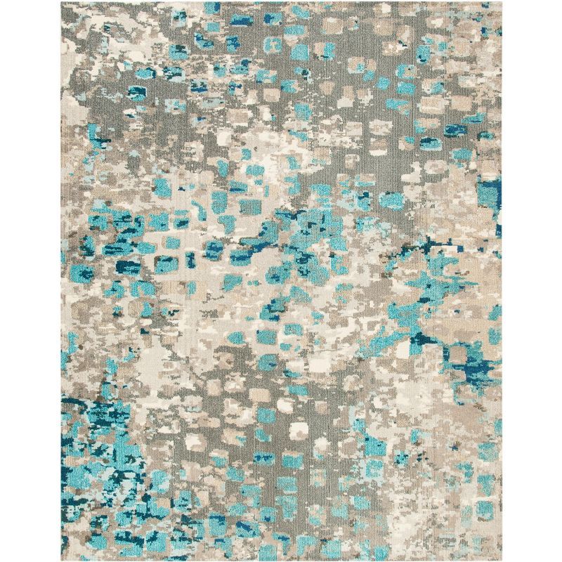 Madison Chic Metro-Mod Grey & Blue Square Synthetic Area Rug - 9' x 12'