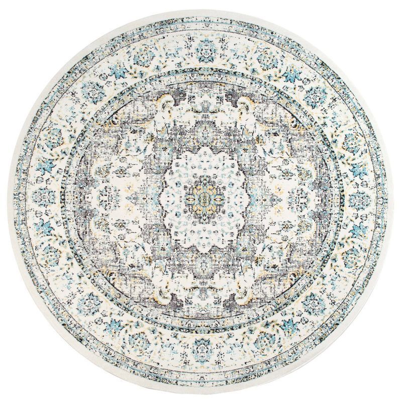 Gray and Beige Round Synthetic Persian Style Area Rug