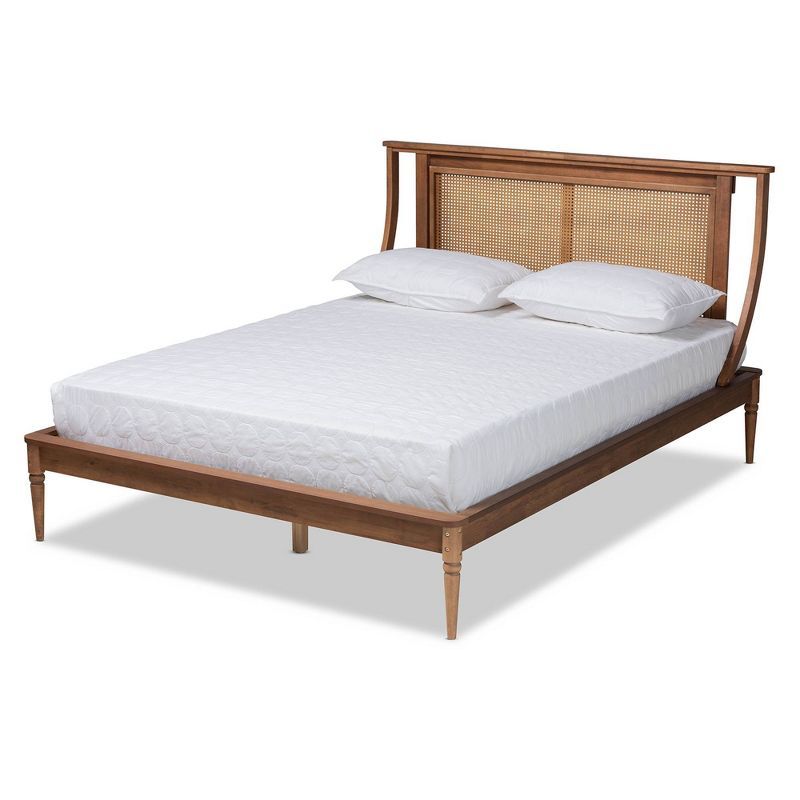 Jamila Wood and Synthetic Rattan Platform Bed Walnut Brown - Baxton Studio