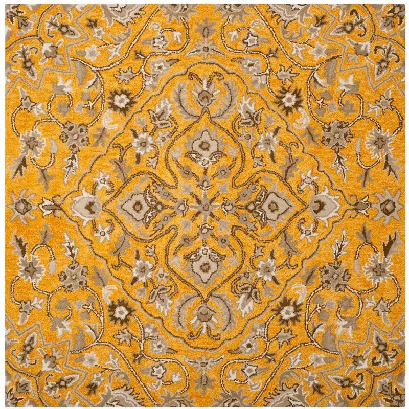 Bella Hand-Tufted Wool Square Area Rug in Gold and Taupe - 5' x 5'