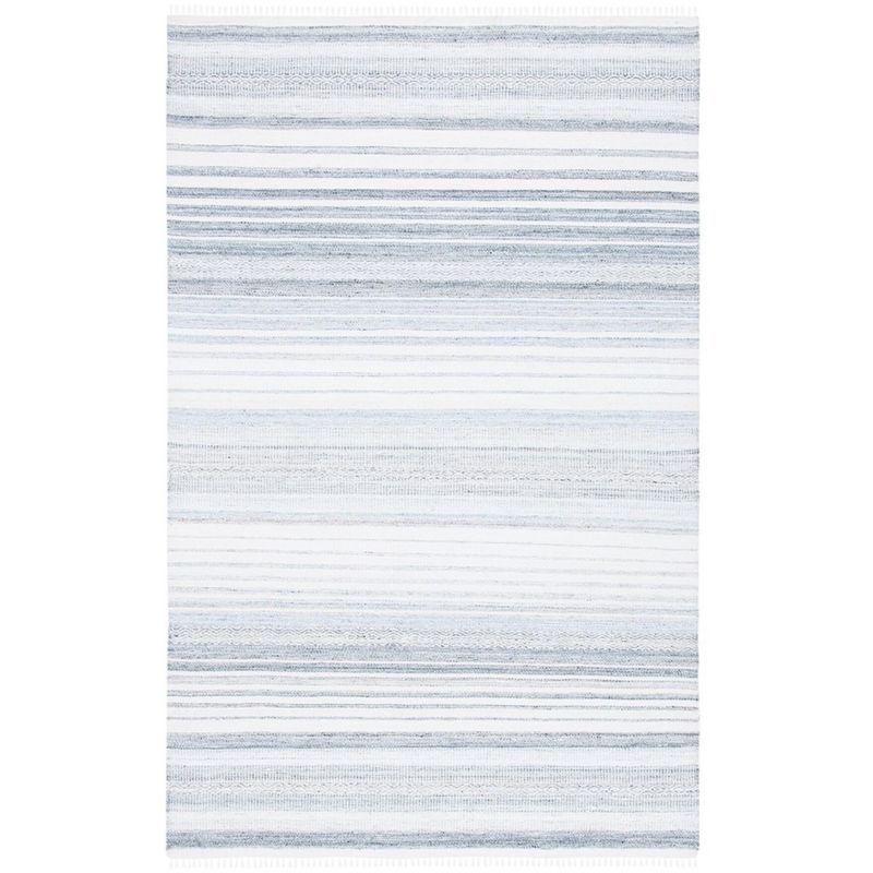 Handmade Light Blue and Ivory Wool Striped Area Rug, 5 ft. x 8 ft.