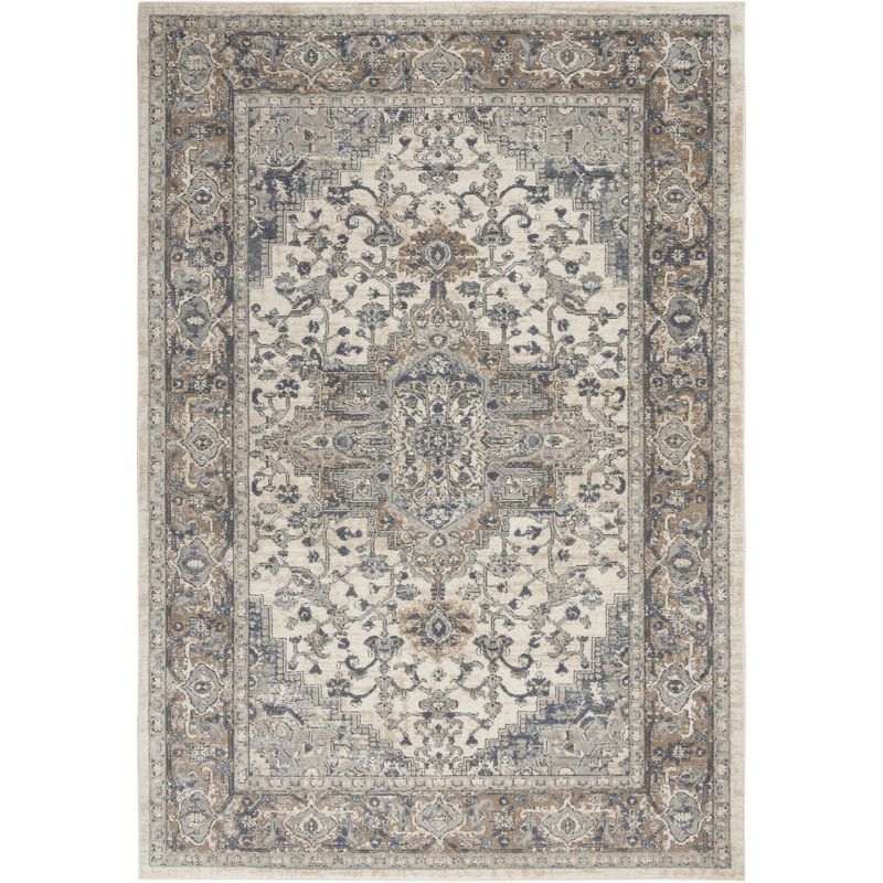 Ivory and Grey Synthetic 5' x 7' Reversible Area Rug