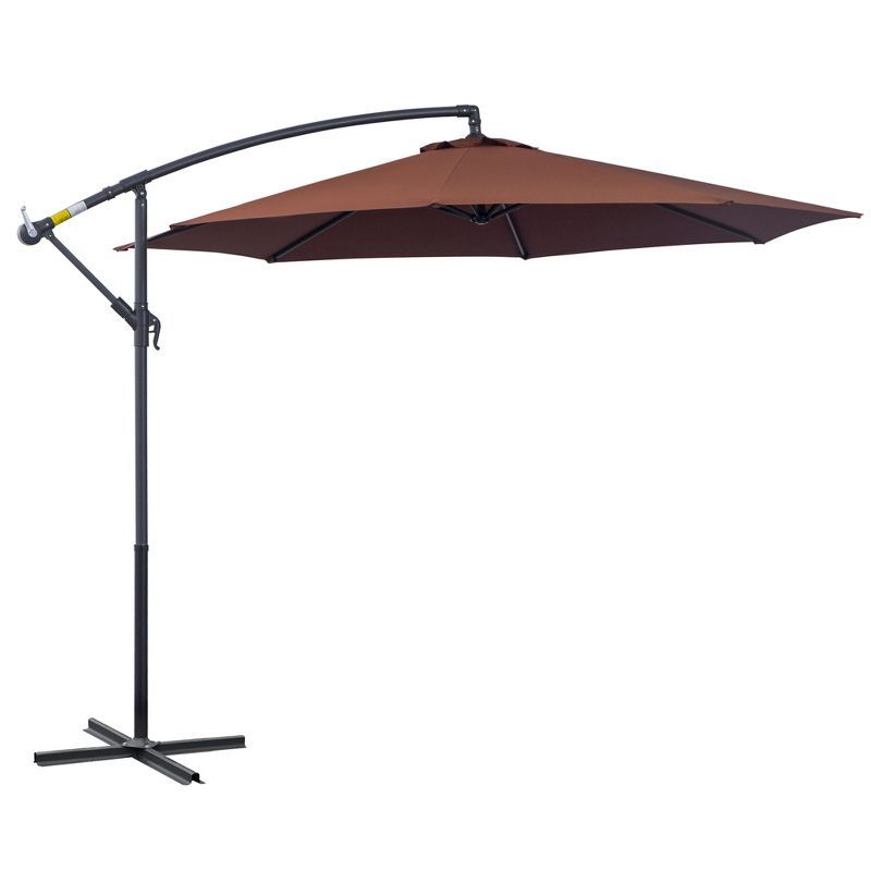 Brown Cantilever Patio Umbrella with UV Protection and Sturdy Stand