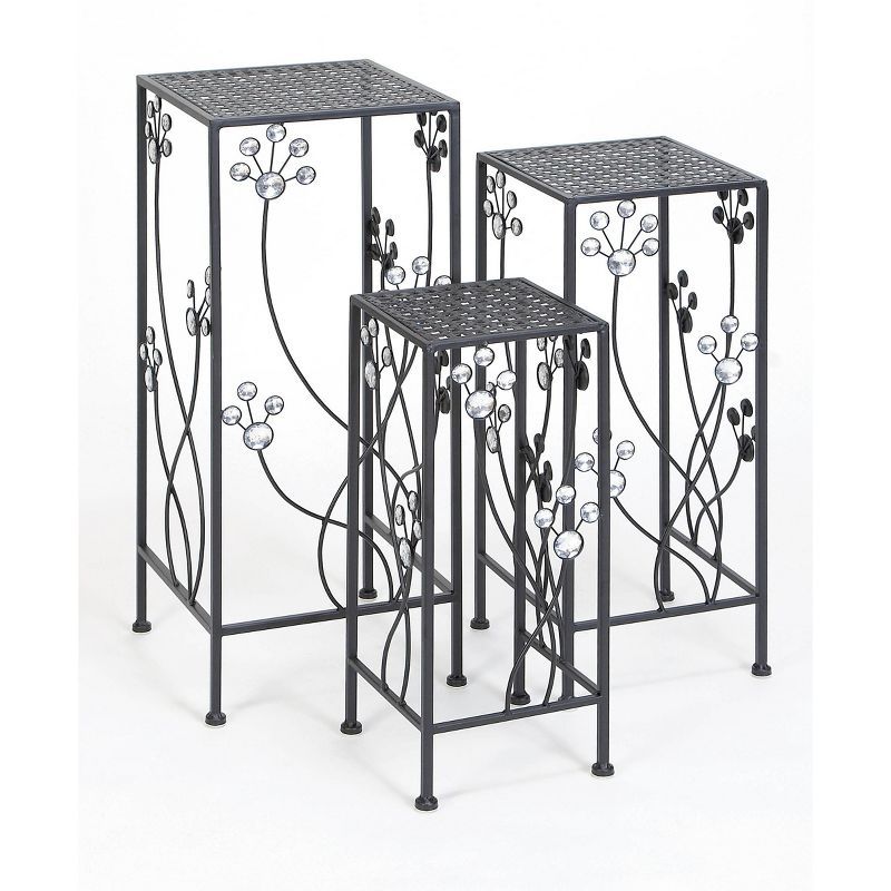 Set of 3 Black Iron Floral Plant Stands