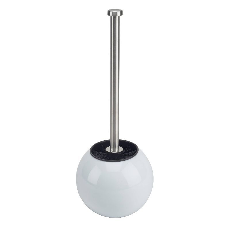 White Globe Design Stainless Steel Toilet Brush and Holder