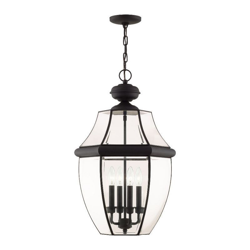 Monterey 4-Light Black Brass Outdoor Pendant with Beveled Glass