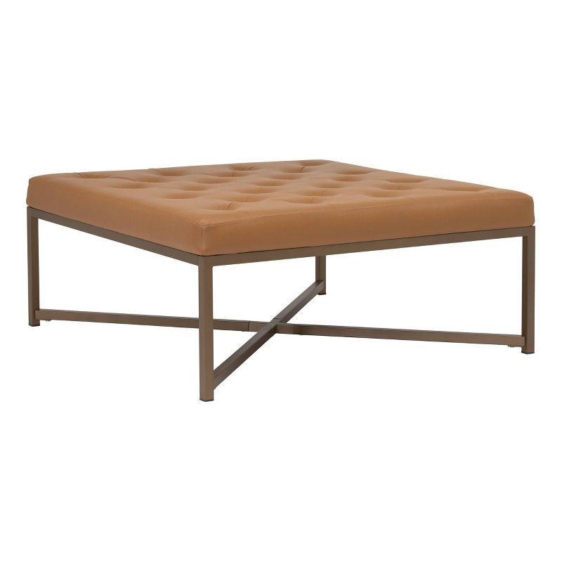 Camber Large Tufted Brown Leather Cocktail Ottoman