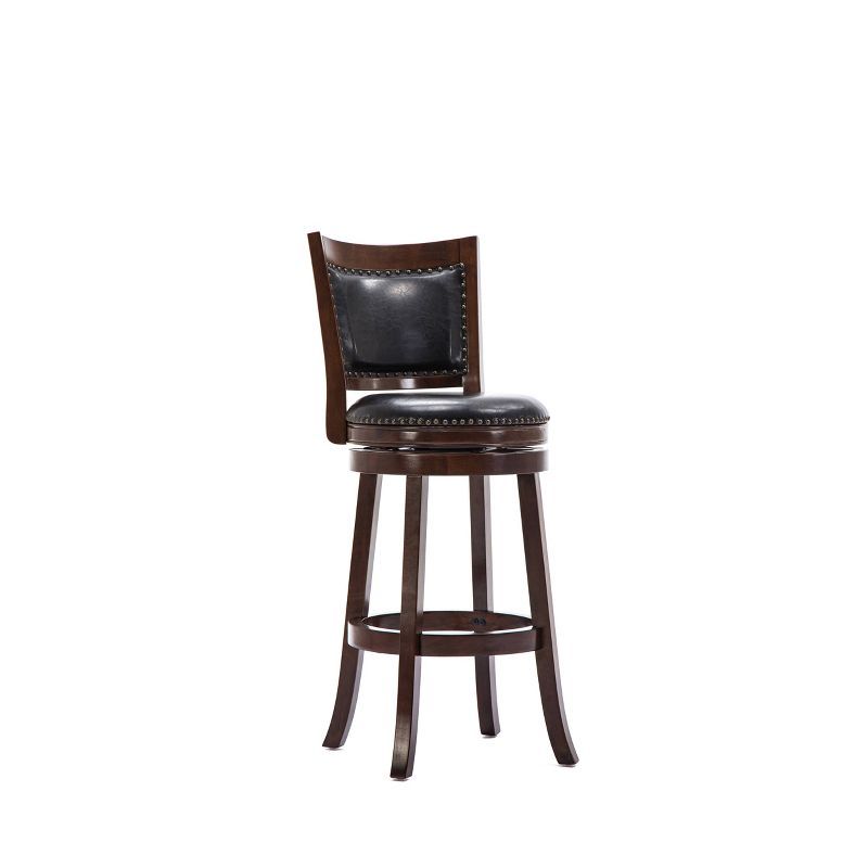 Cappuccino Wood and Leather Swivel Barstool with Nailhead Trim