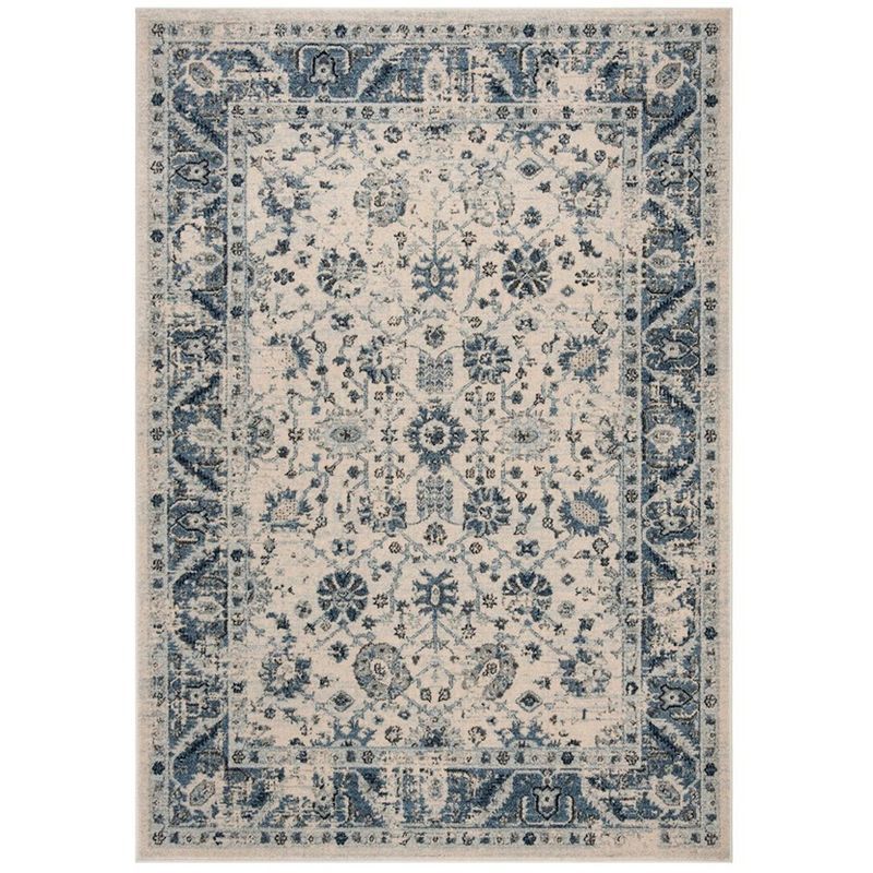 Ivory and Blue 4' x 6' Synthetic Rectangular Area Rug