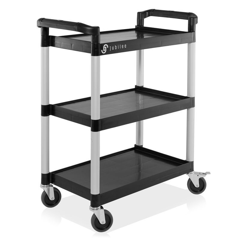 Jubilee 3-Tier Black and Silver Utility Service Cart with Wheels