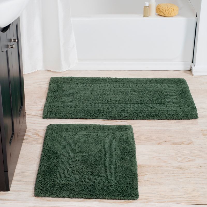 Green 2-Piece Reversible Cotton Bath Rug Set