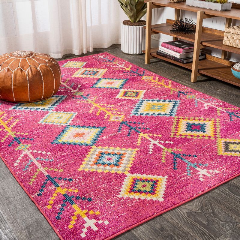 Pink Multicolor Geometric Synthetic 4' x 6' Area Rug