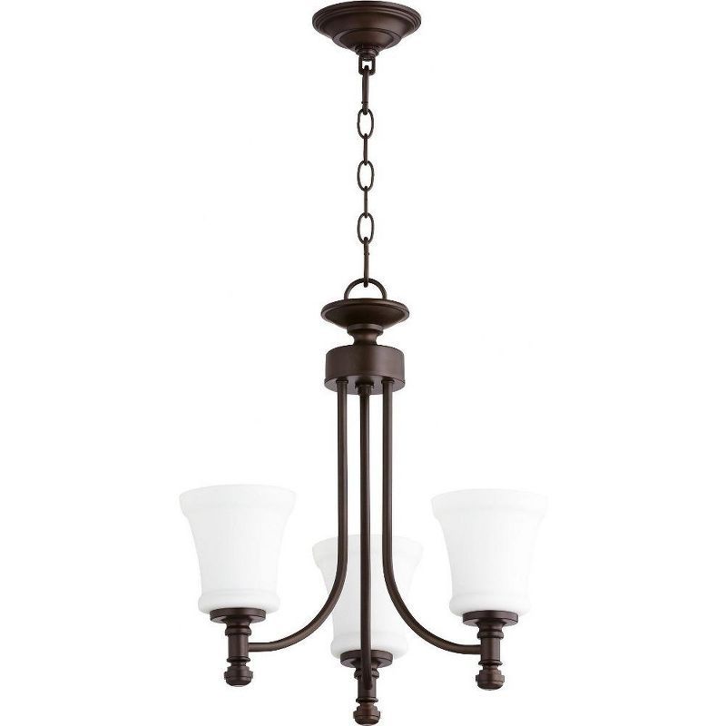 Mini Bronze Crystal 3-Light Chandelier with Satin Opal Shade