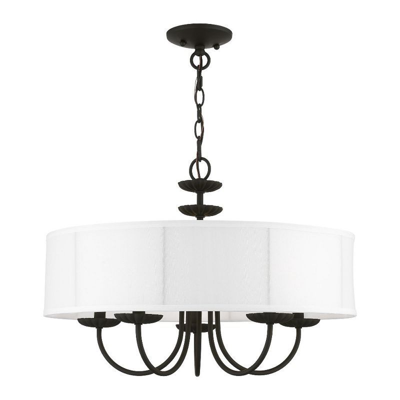 Brookdale Black Steel 5-Light Drum Pendant with Off-White Shade