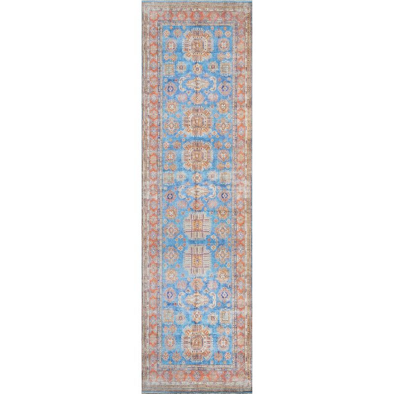 Chandler Blue and Multicolor Hand-Knotted Synthetic Runner Rug