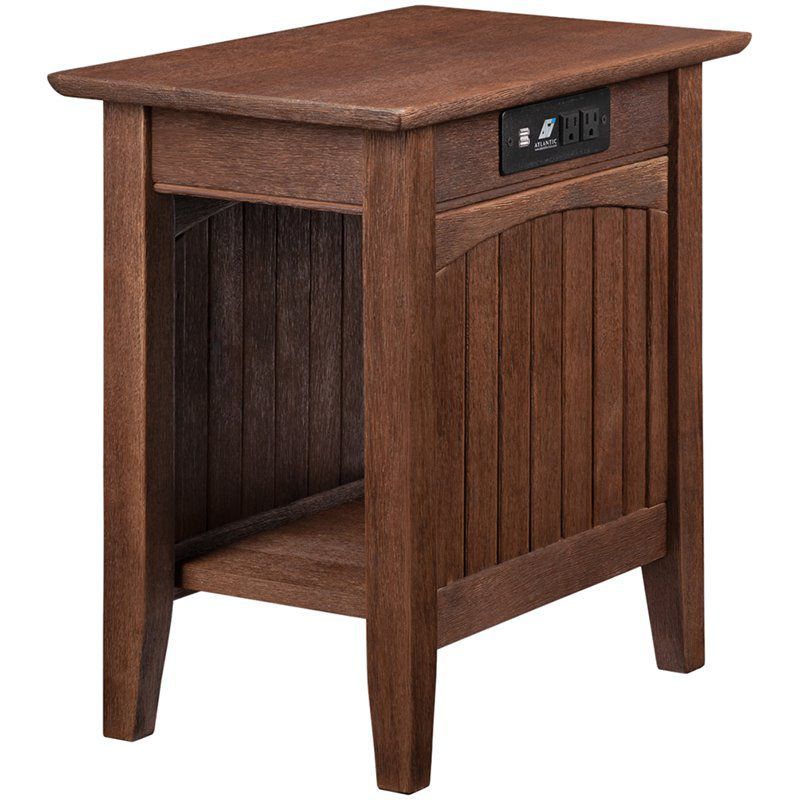 Nantucket Burnt Amber Solid Rubberwood Side Table with Charging Station