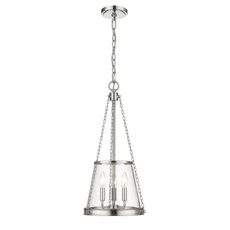 Polished Nickel 3-Light Glass Pendant with Chain