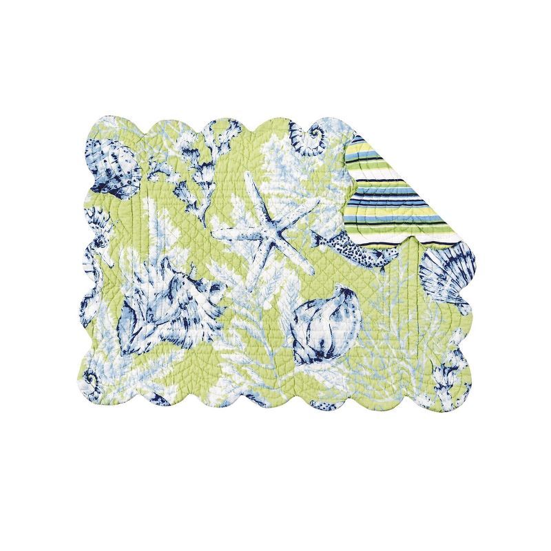 Fenwick Isle Green and Blue Cotton Quilted Coastal Placemats Set of 6