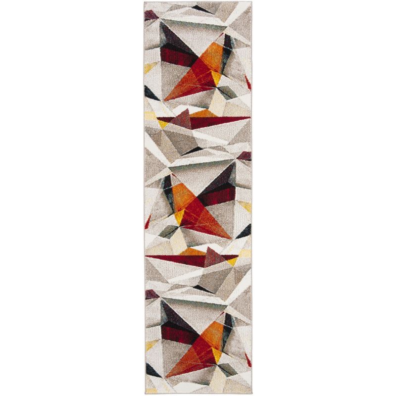 Porcello Light Grey and Orange Abstract Runner Rug