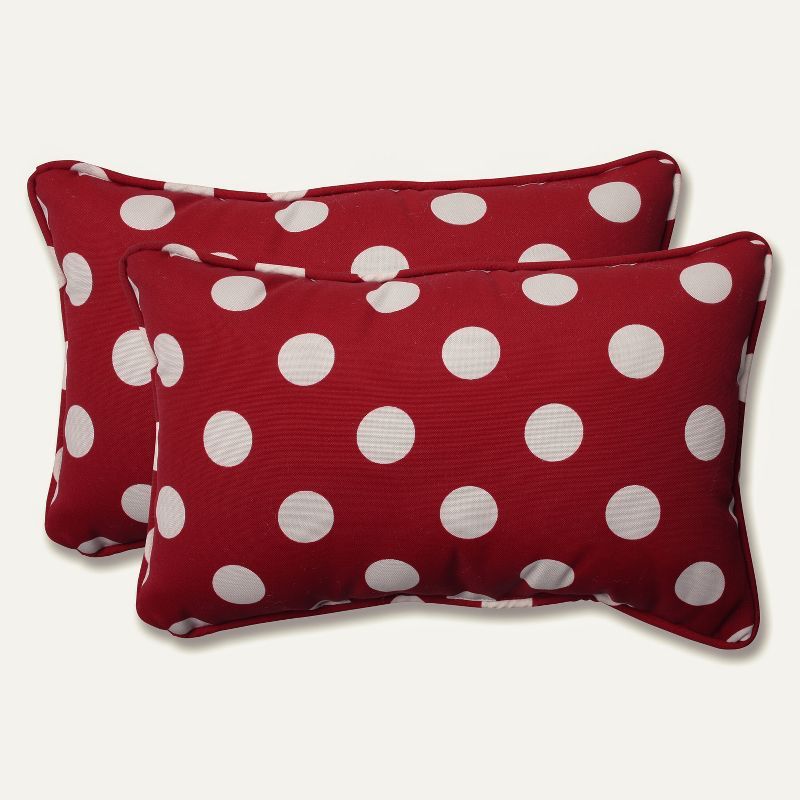 Red and White Polka Dot Outdoor Lumbar Pillows, Set of 2