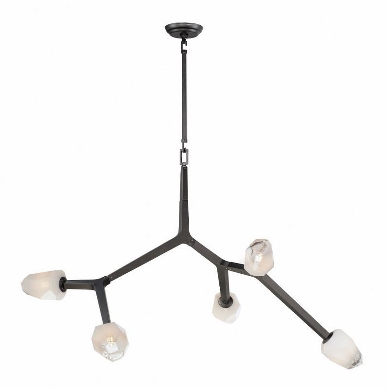 Contemporary Black and Gold 5-Light Island Pendant with Frosted Glass