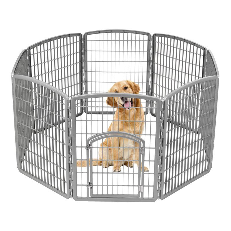 Silver 34"H Plastic 8-Panel Pet Playpen with Door