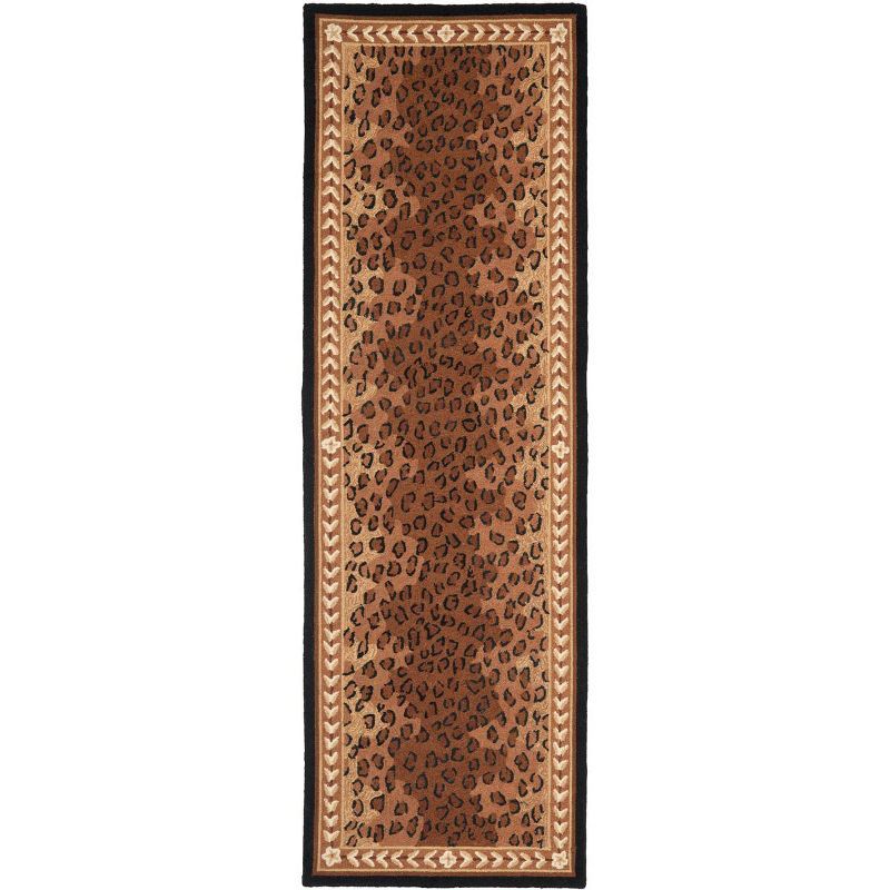 Handmade Black and Brown Wool Leopard Print Runner Rug