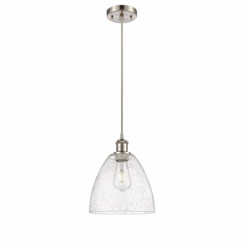 Satin Nickel 9" Mini Pendant Light with Seedy Glass Shade