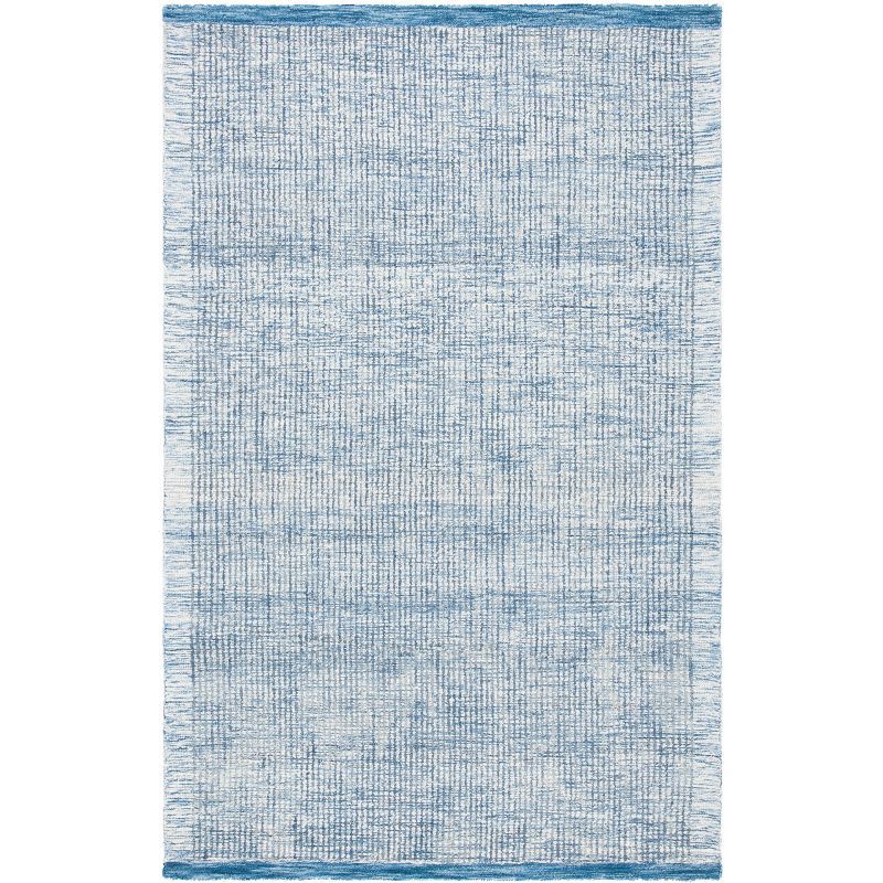 Ivory and Blue Hand-Tufted Wool 4' x 6' Area Rug