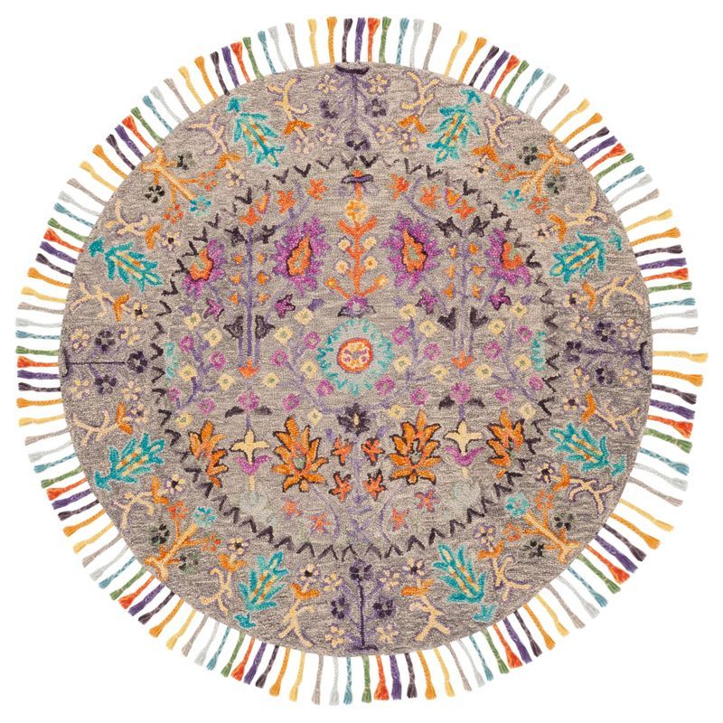 Handmade Blossom Grey Wool 8' Round Tufted Area Rug