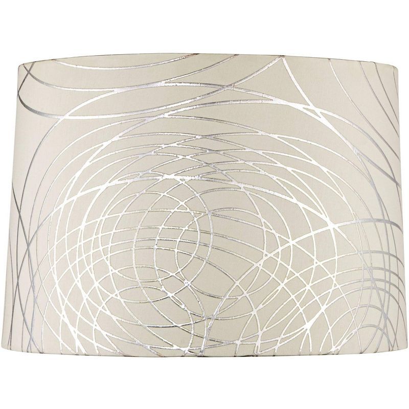 Elegant Off-White Drum Lamp Shade with Silver Graphic Lines 15"x16"x11"