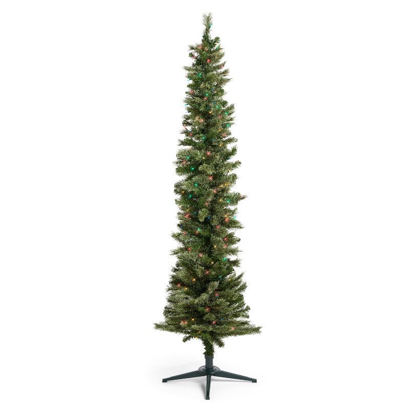 7-Foot Slim Pine Christmas Tree with Multi-Color Lights