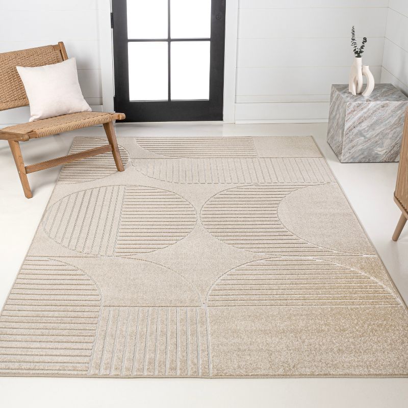 Beige and Cream Geometric High-Low Indoor/Outdoor Rug 3x5