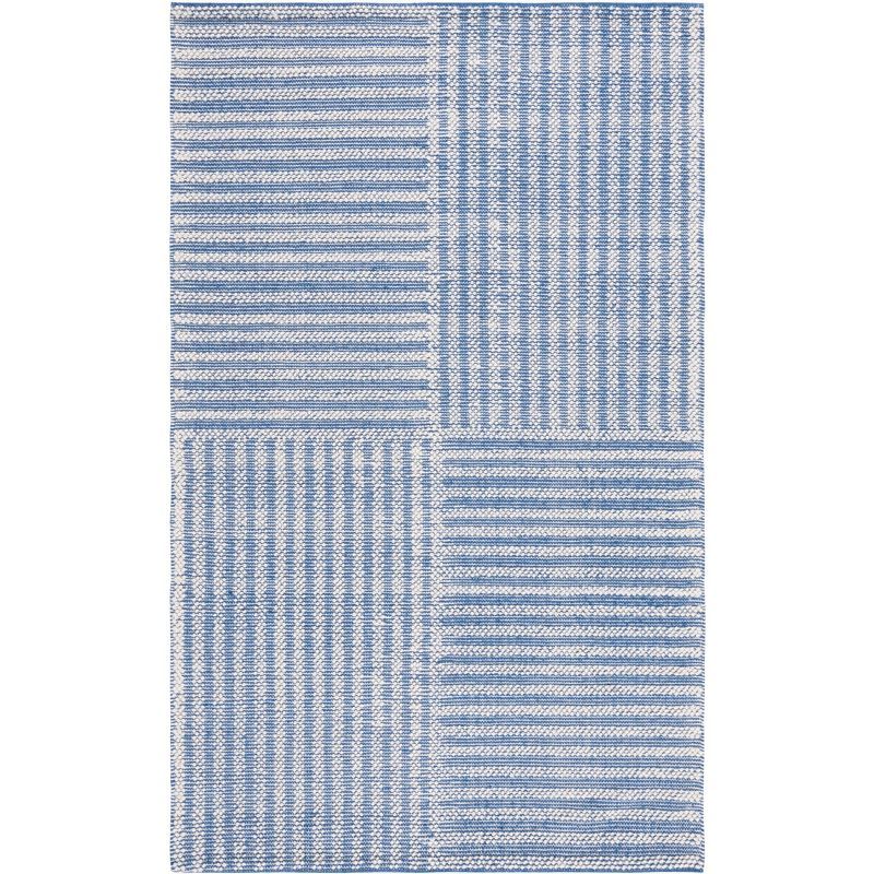 Ivory and Blue Flat Woven Wool Area Rug