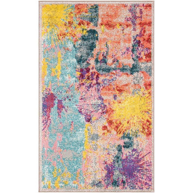 Metro-Mod Chic Square Blue & Orange Abstract Area Rug - 3' x 5'