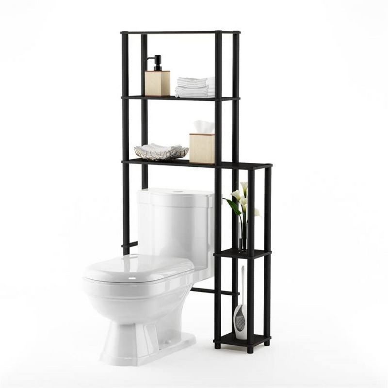 Espresso and Black Adjustable Over-the-Toilet Storage Rack