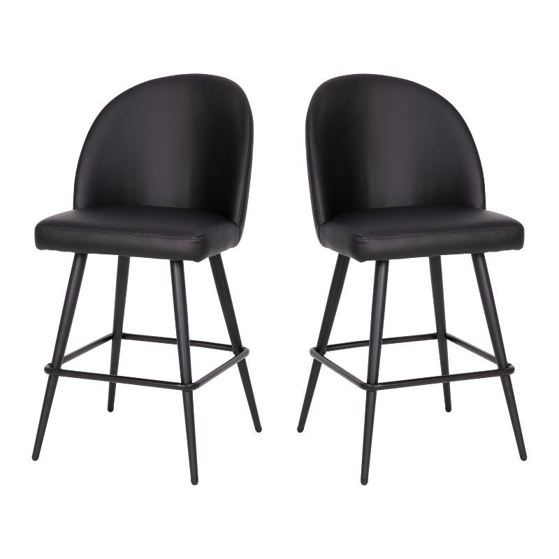 Modern Armless Black Leathersoft Counter Stools with Steel Frame