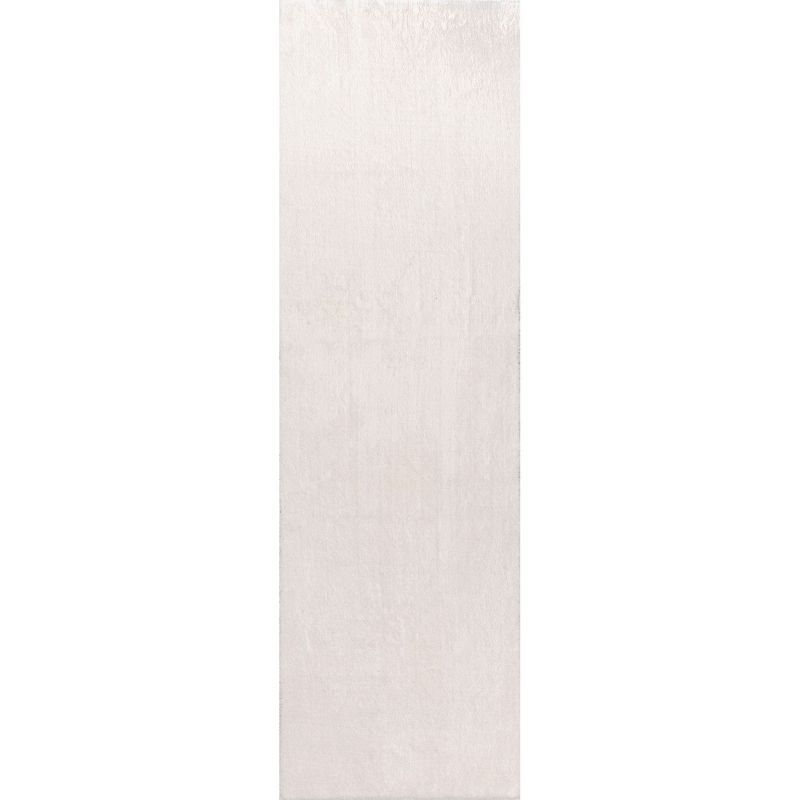 White Machine Washable Non-Slip Shag Area Rug, 2'6" x 10'