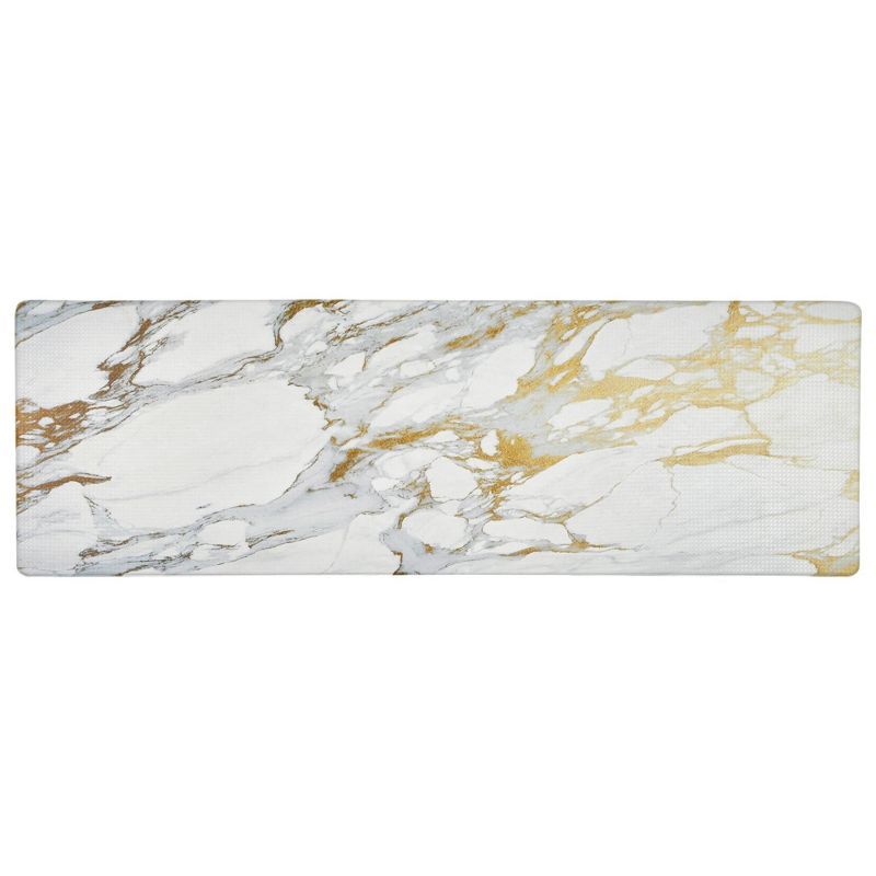 Gold and White Marble Anti-Fatigue Kitchen Mat