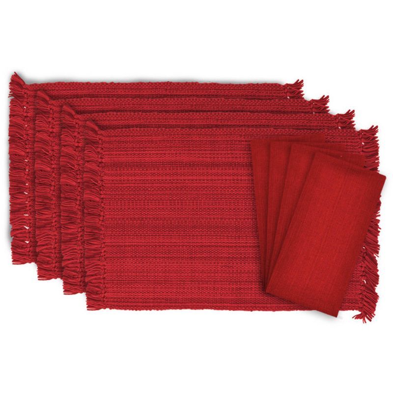 Tango Red Fringed Lace Placemats and Napkins Set