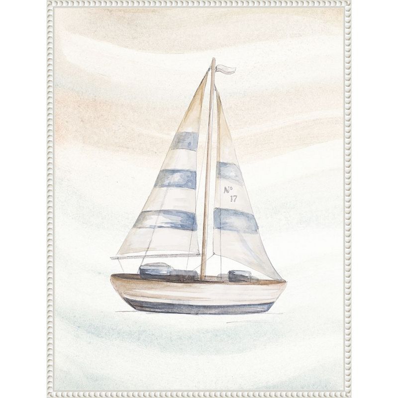 Beaded White Nautical Sailboat Canvas Framed Wall Art