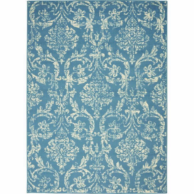 Hand-Knotted Blue Synthetic Rectangular 5' x 7' Area Rug