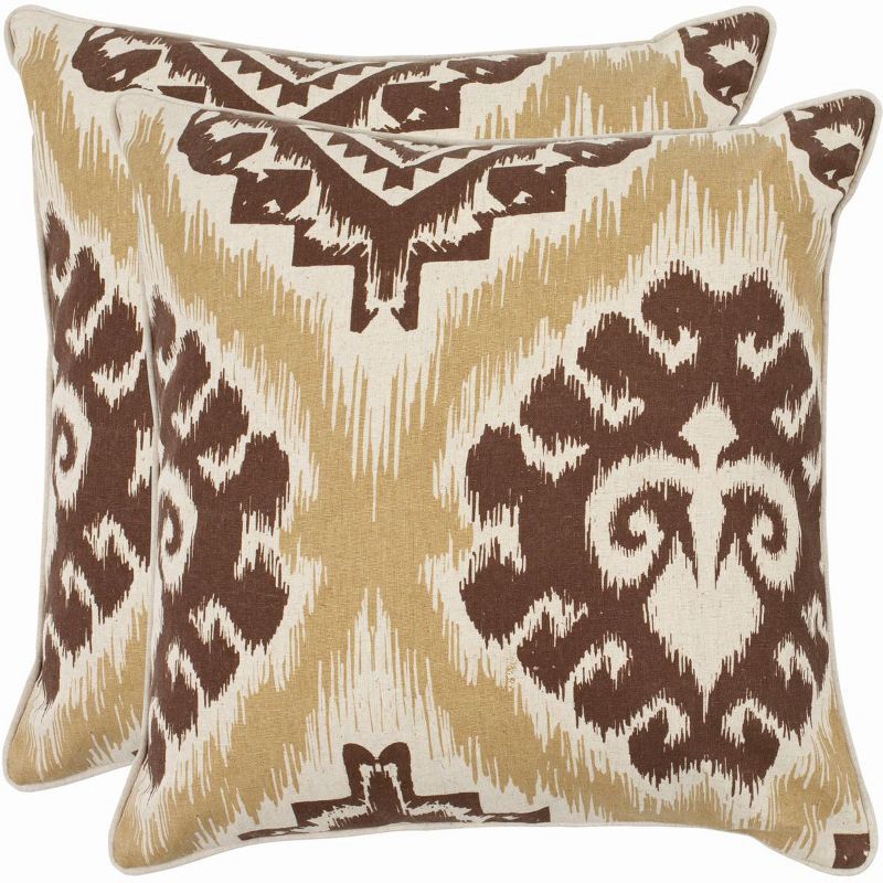 Contemporary Beige and Brown Embroidered Square Pillow Set