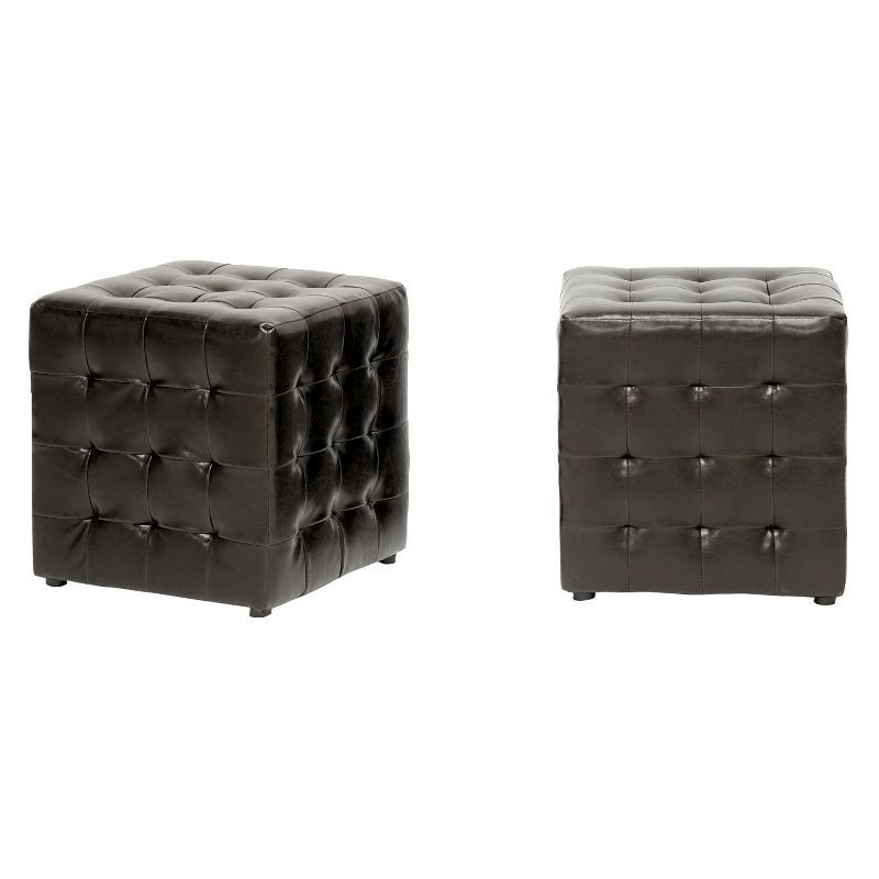 Set of 2 Dark Brown Faux Leather Tufted Storage Ottomans