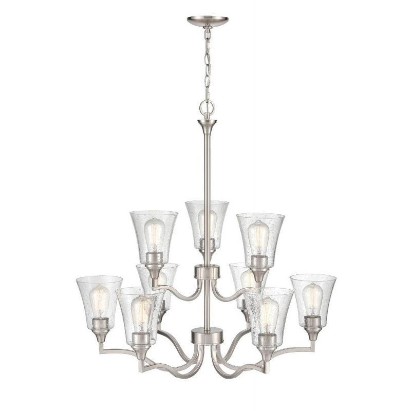 Brushed Nickel 9-Light Contemporary Chandelier with Glass Shades