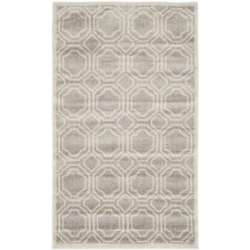 Light Grey/Ivory Geometric 4' x 6' Easy-Care Synthetic Rug