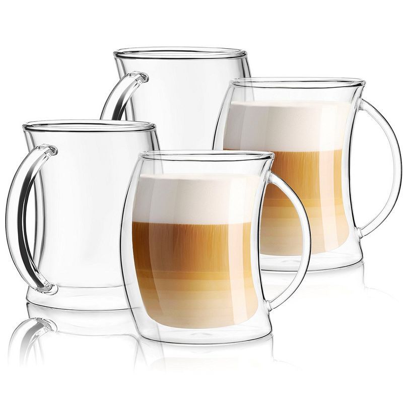 Caleo Double Wall Insulated Glass Coffee Mugs - Set of 4