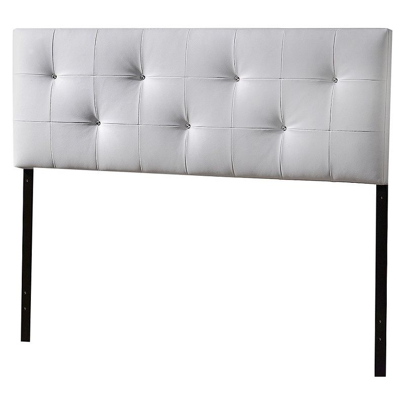 White Faux Leather Tufted Queen Headboard with Crystal Buttons